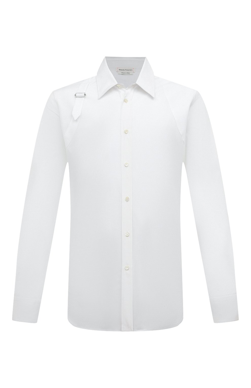 Мужская хлопковая рубашка ALEXANDER MCQUEEN белого цвета, арт. 624753/QPN44 | Фото 1 (Манжеты: На пуговицах; Воротник: Кент; Рукава: Длинные; Случай: Повседневный; Длина (для топов): Стандартные; Материал внешний: Хлопок; Принт: Однотонные; Мужское Кросс-КТ: Рубашка-одежда)