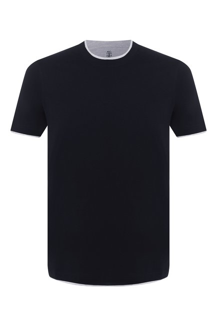 Мужская хлопковая футболка BRUNELLO CUCINELLI темно-синего цвета, арт. M0T617427 | Фото 1 (Длина (для топов): Стандартные; Стили: Кэжуэл; Рукава: Короткие; Материал внешний: Хлопок; Принт: Без принта)