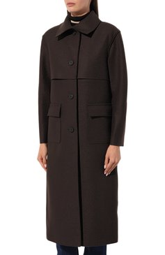 Женское шерстяное пальто HARRIS WHARF LONDON коричневого цвета, арт. A1551MLK-Y | Фото 3 (Материал внешний: Шерсть; Рукава: Длинные; Материал сплава: Проставлено; Стили: Классический; Материал подклада: Синтетический материал; Длина (верхняя одежда): Длинные; 1-2-бортные: Однобортные; Драгоценные камни: Проставлено)