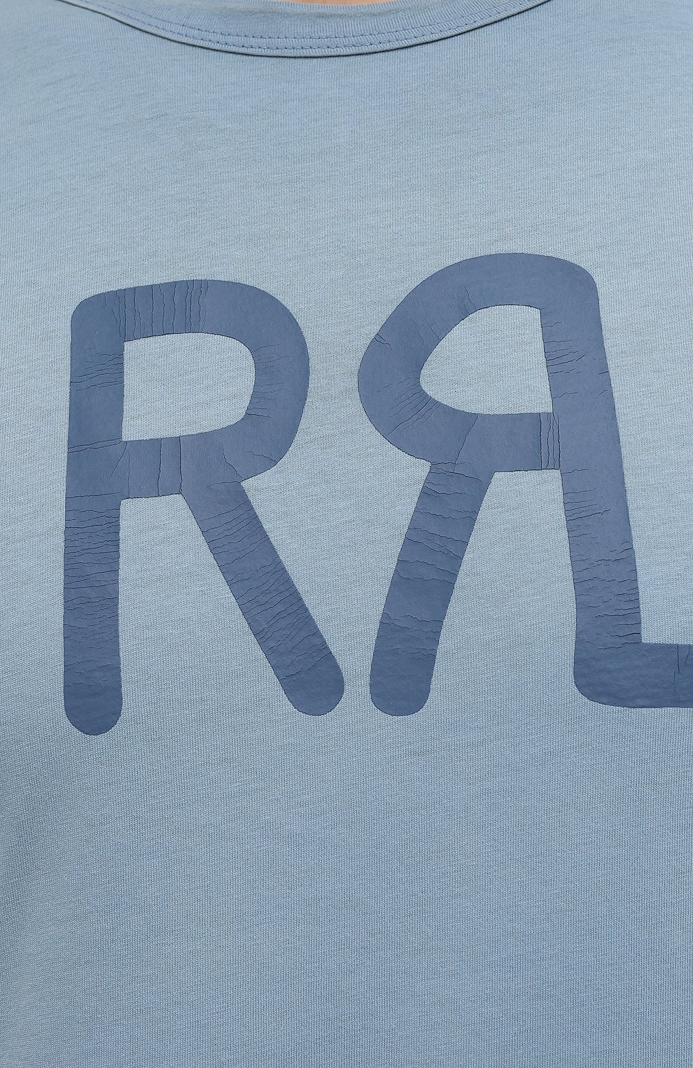 Мужская хлопковая футболка RRL голубого цвета, арт. 782813037 | Фото 5 (Рукава: Короткие; Длина (для топов): Стандартные; Принт: С принтом; Региональные ограничения белый список (Axapta Mercury): RU; Материал внешний: Хлопок; Стили: Кэжуэл)