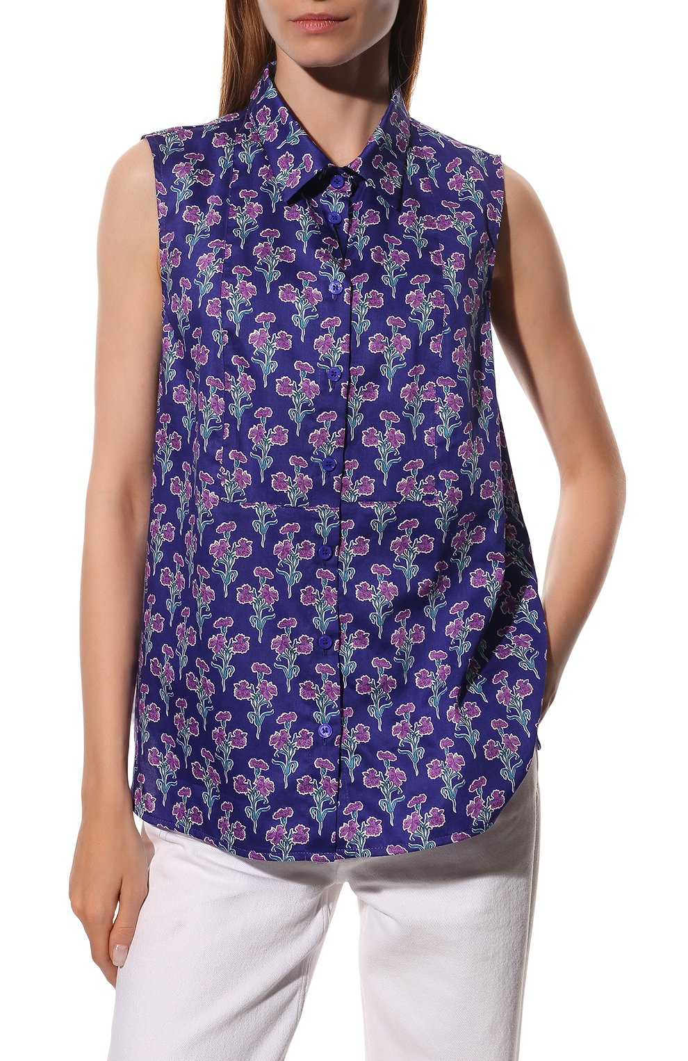 Женская хлопковая блузка NOBLE&BRULEE фиолетового цвета, арт. NB240622 | Фото 3 (Длина (для топов): Стандартные; Принт: С принтом; Материал внешний: Хлопок; Стили: Романтичный; Женское Кросс-КТ: Блуза-одежда)