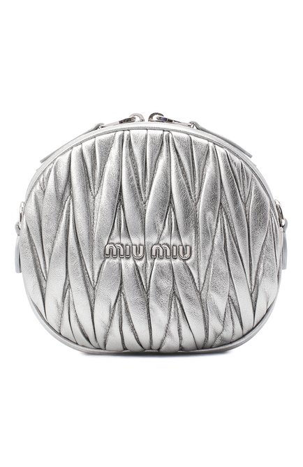 Женская сумка MIU MIU серебряного цвета, арт. 5BH191-2CE3-F0135-NOY | Фото 1 (Материал: Натуральная кожа; Сумки-технические: Сумки через плечо; Ремень/цепочка: На ремешке; Размер: mini; Женское Кросс-КТ: Вечерняя сумка)