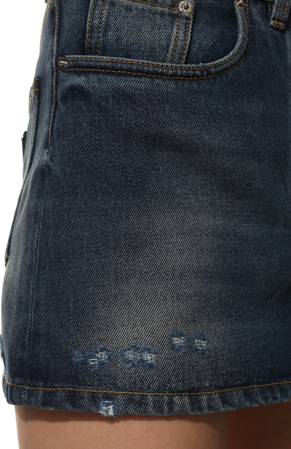 Женская джинсовая юбка PRADA тёмно-голубого цвета, арт. GFD156-1ZAC-F0008-212 | Фото 5 (Кросс-КТ: Деним; Длина Ж (юбки, платья, шорты): Мини; Стили: Гранж; Женское Кросс-КТ: Юбка-одежда; Материал внешний: Хлопок, Деним)