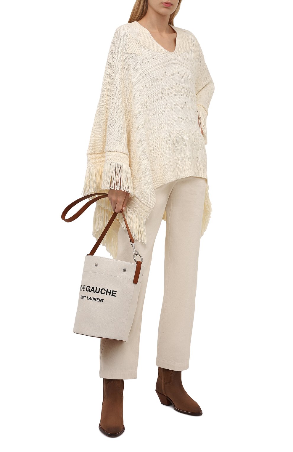 Женский сумка rive gauche SAINT LAURENT кремвого цвета, арт. 669299/FAABK | Фото 3 (Сумки-технические: Сумки-шопперы; Размер: medium; Ремень/цепочка: На ремешке; Материал: Текстиль)