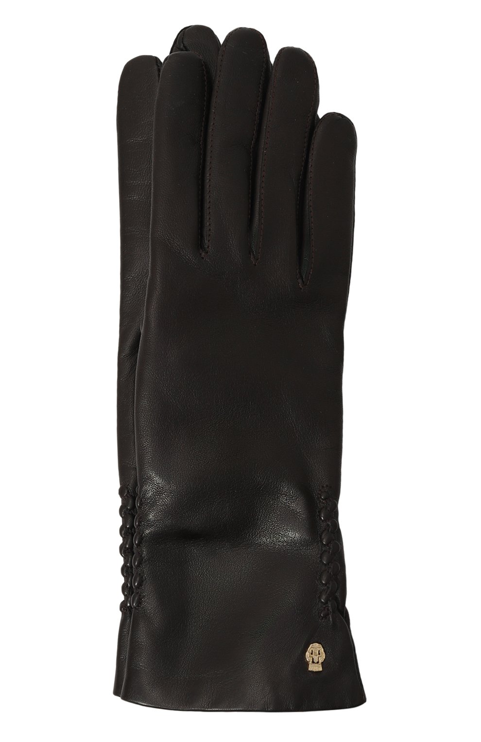 Женские кожаные перчатки ROECKL темно-коричневого цвета, арт. 11011-351 | Фото 1 (Материал: Натуральная кожа; Материал сплава: Проставлено; Нос: Не проставлено)