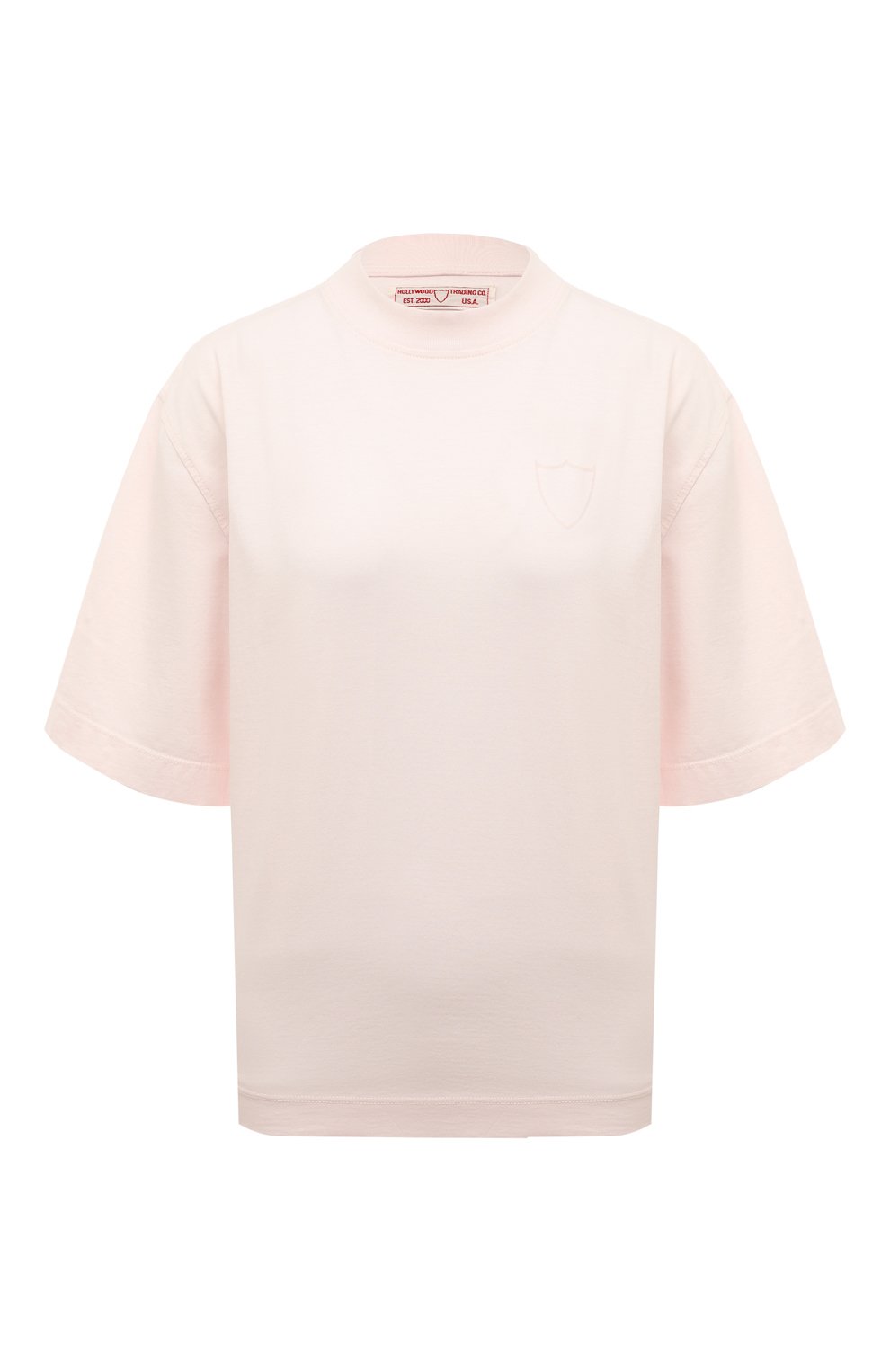 Женская хлопковая футболка HTC розового цвета, арт. 23SHTTS020 | Фото 1 (Принт: Без принта; Рукава: Короткие; Длина (для топов): Стандартные; Материал сплава: Проставлено; Материал внешний: Хлопок; Стили: Спорт-шик; Женское Кросс-КТ: Футболка-одежда; Драгоценные камни: Проставлено)