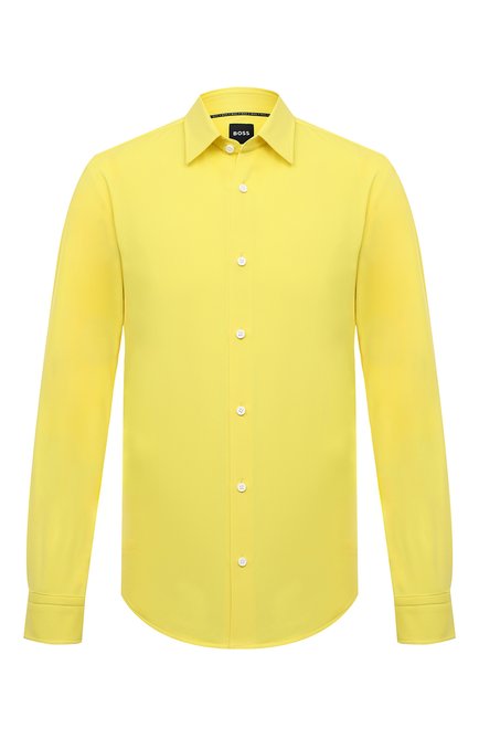 Мужская рубашка BOSS желтого цвета, арт. 50497451 | Фото 1 (Длина (для топов): Стандартные; Драгоценные камни: Проставлено; Материал сплава: Проставлено; Материал внешний: Синтетический материал; Рукава: Длинные)