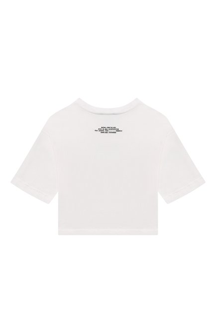 Детская укороченная футболка DOLCE & GABBANA белого цвета, арт. L8JTNH/G7M6R | Фото 2 (Материал внешний: Хлопок; Рукава: Короткие; Драгоценные камни: Проставлено; Материал сплава: Проставлено)
