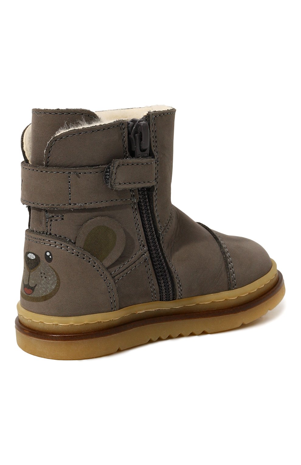 Детские кожаные ботинки WALKEY серого цвета, арт. Y1A5-42871-1141900/20-24 | Фото 3 (Материал утеплителя: Натуральный мех; Материал сплава: Проставлено; Нос: Не проставлено)