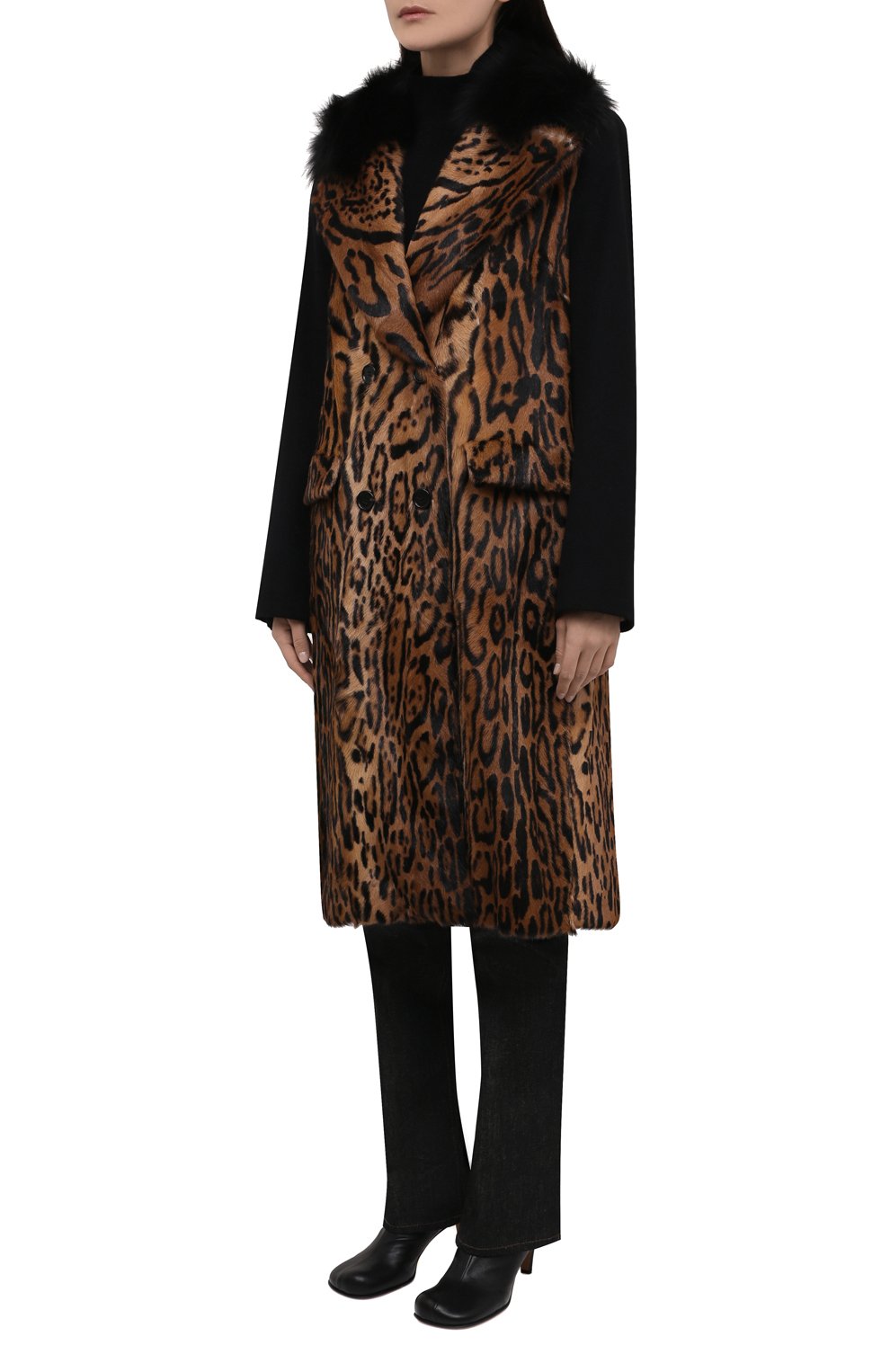 Женская комбинированное пальто DOLCE & GABBANA леопардового цвета, арт. F0AU0F/GEW00 | Фото 3 (Женское Кросс-КТ: Мех; Материал внешний: Шерсть, Натуральный мех; Рукава: Длинные; Стили: Гламурный; Длина (верхняя одежда): До колена; Материал подклада: Синтетический материал)