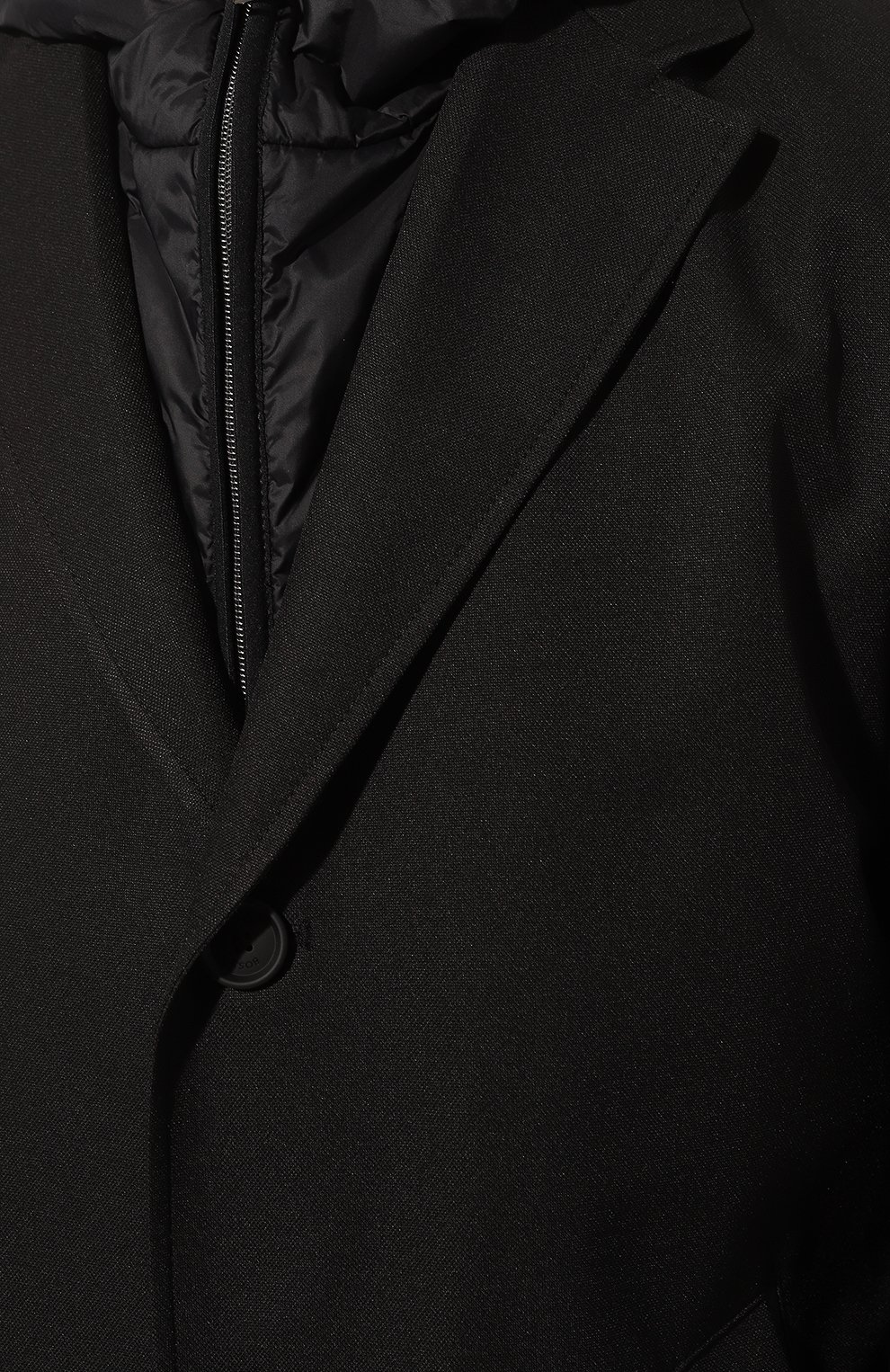 Мужской пальто BOSS черного цвета, арт. 50496157 | Фото 5 (Застежка: Молния; Рукава: Длинные; Длина (верхняя одежда): До середины бедра; Материал внешний: Синтетический материал; Материал сплава: Проставлено; Драгоценные камни: Проставлено; Мужское Кросс-КТ: пальто-верхняя одежда; Стили: Кэжуэл)