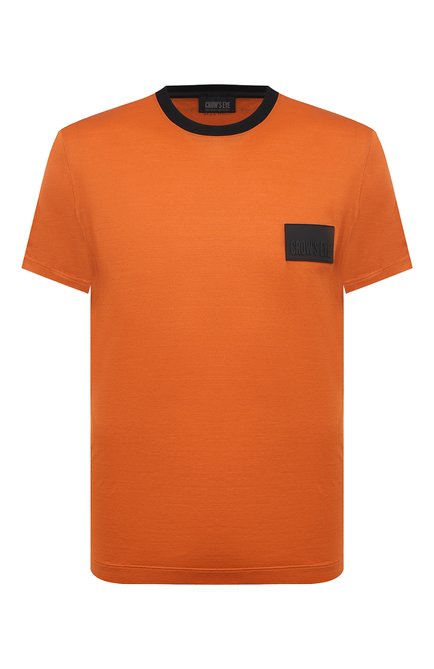 Мужская хлопковая футболка CROW’S EYE оранжевого цвета, арт. LE 61 | Фото 1 (Длина (для топов): Стандартные; Материал внешний: Хлопок; Рукава: Короткие; Стили: Спорт-шик; Принт: С принтом; Мужское Кросс-КТ: Футболка-одежда)