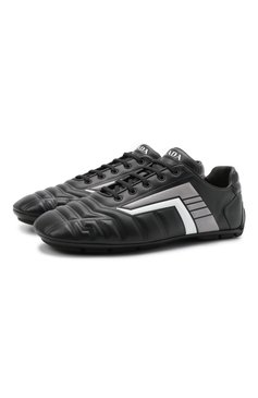 Мужские кожаные кроссовки rev PRADA черного цвета, арт. 2EG325-A21-F0700 | Фото 1 (Материал утеплителя: Без утеплителя; Подошва: Плоская; Стили: Спорт)