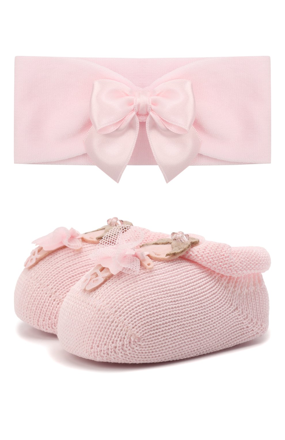 Детские комплект из повязки и пинеток LA PERLA розового цвета, арт. 48800 | Фото 1 (Материал: Текстиль, Хлопок)