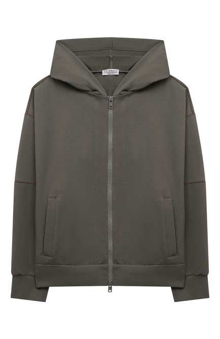 Детский хлопковая толстовка BRUNELLO CUCINELLI зеленого цвета, арт. BH827E232B | Фото 1 (Рукава: Длинные; Материал внешний: Хлопок; Девочки Кросс-КТ: Толстовка-одежда; Ростовка одежда: 10 - 11 лет | 140 - 146см, 8 лет | 128 см)