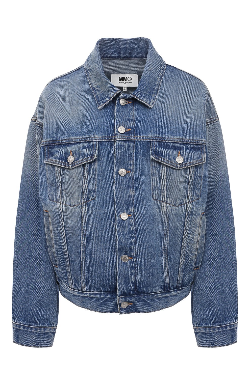 Женская джинсовая куртка MM6 синего цвета, арт. S52AM0162/S30589 | Фото 1 (Кросс-КТ: Куртка, Деним; Рукава: Длинные; Региональные ограничения белый список (Axapta Mercury): RU; Материал внешний: Хлопок; Длина (верхняя одежда): Короткие; Стили: Кэжуэл)