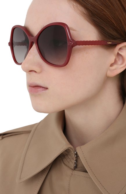 Женские солнцезащитные очки CHLOÉ бордового цвета, арт. CH0001S | Фото 2 (Тип очков: С/з; Очки форма: Бабочка)