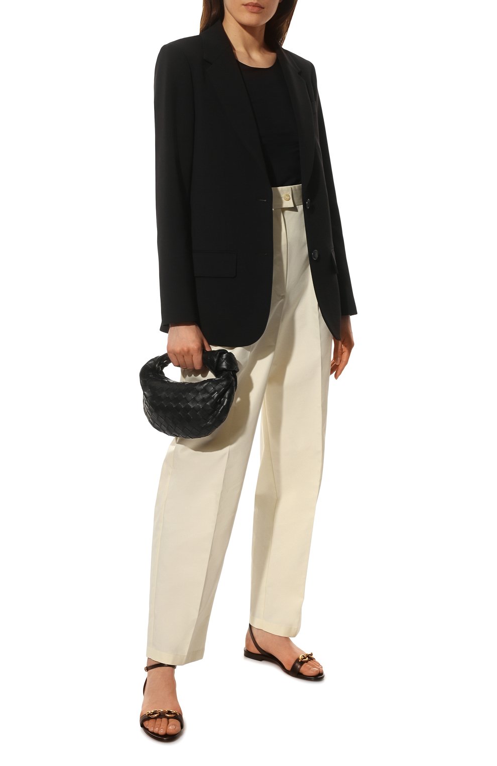 Женские кожаные сандалии maillon SAINT LAURENT черного цвета, арт. 657454/2WN00 | Фото 2 (Каблук высота: Низкий; Материал внутренний: Натуральная кожа; Подошва: Плоская)