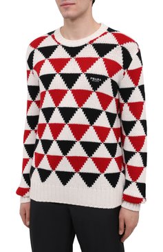 Мужской кашемировый свитер PRADA разноцветного цвета, арт. UMB338-10O6-F0N98-212 | Фото 3 (Материал внешний: Шерсть, Кашемир; Принт: С принтом; Стили: Спорт-шик; Мужское Кросс-КТ: Свитер-одежда)