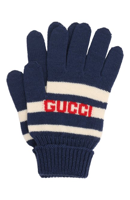 Детские шерстяные перчатки GUCCI синего цвета, арт. 660623/4K206 | Фото 1 (Материал: Шерсть, Текстиль)