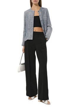 Женская льняная блузка GIORGIO ARMANI голубого цвета, арт. 3SHCC05I/T03VW | Фото 2 (Рукава: Длинные; Длина (для топов): Стандартные; Принт: С принтом; Материал сплава: Проставлено; Материал внешний: Лен; Драгоценные камни: Проставлено; Женское Кросс-КТ: Блуза-одежда; Стили: Кэжуэл)