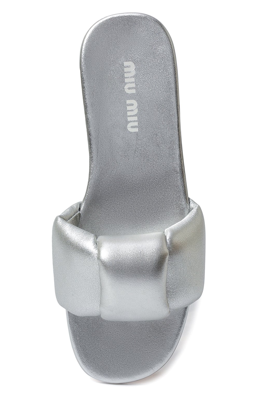 Женские кожаные шлепанцы MIU MIU серебряного цвета, арт. 5XX546-3LAB-F0118-005 | Фото 6 (Подошва: Плоская)
