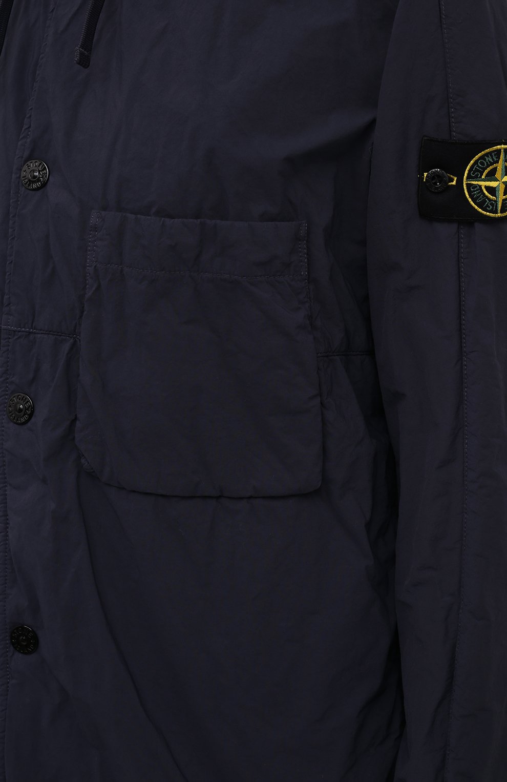 Мужская утепленная куртка STONE ISLAND темно-синего цвета, арт. 751510403 | Фото 5 (Кросс-КТ: Куртка; Рукава: Длинные; Материал внешний: Синтетический материал; Мужское Кросс-КТ: утепленные куртки; Материал подклада: Синтетический материал; Длина (верхняя одежда): Короткие; Стили: Кэжуэл)
