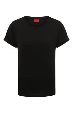 Женская хлопковая футболка HUGO черного цвета, арт. 50417212 | Фото 1 (Принт: Без принта; Рукава: Короткие; Длина (для топов): Стандартные; Материал внешний: Хлопок; Женское Кросс-КТ: Футболка-одежда; Стили: Кэжуэл)