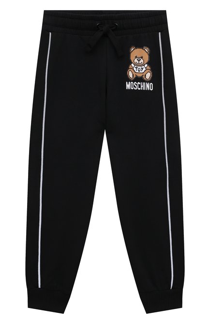 Детские хлопковые джоггеры MOSCHINO черного цвета, арт. HUP054/LDA13/4A-8A | Фото 1 (Материал внешний: Хлопок; Девочки Кросс-КТ: Джоггеры-одежда; Ростовка одежда: 4 года | 104 см, 5 лет | 110 см, 6 лет | 116 см, 8 лет | 128 см)