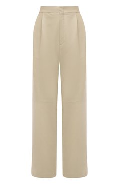 Женские кожаные брюки GUCCI светло-серого цвета, арт. 671376 XNAPL | Фото 1 (Силуэт Ж (брюки и джинсы): Широкие; Длина (брюки, джинсы): Стандартные; Женское Кросс-КТ: Брюки-одежда, Кожаные брюки; Материал внешний: Натуральная кожа; Стили: Кэжуэл)