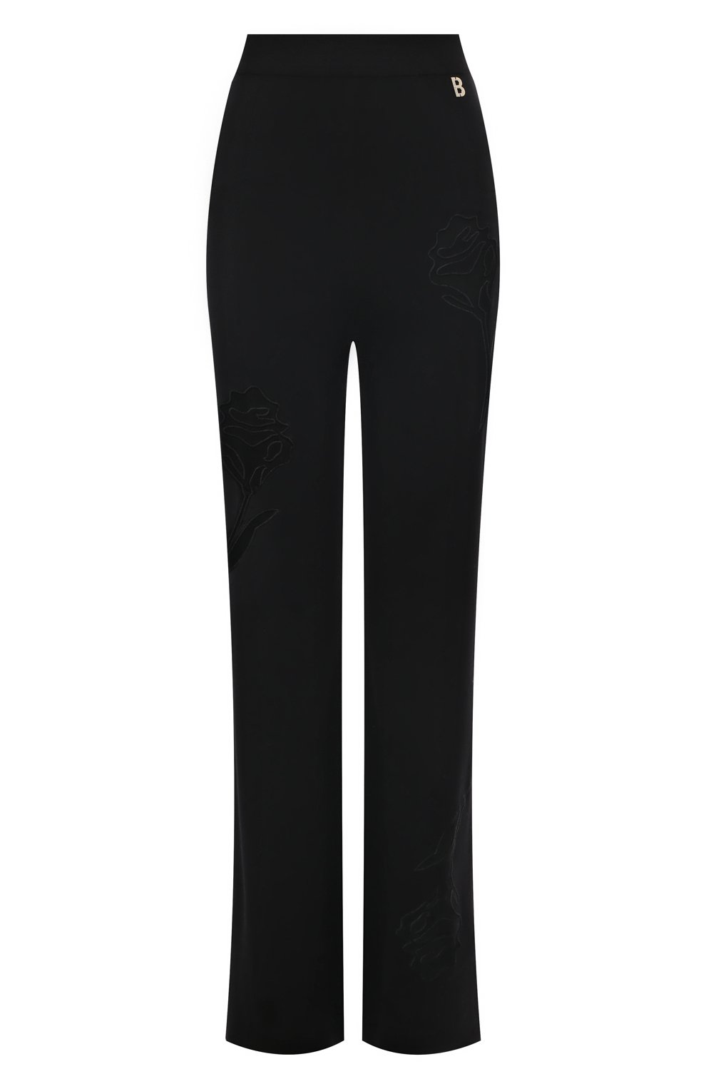 Женские брюки BLUGIRL черного цвета, арт. RF3223/MS99E | Фото 1 (Длина (брюки, джинсы): Стандартные; Женское Кросс-КТ: Брюки-одежда; Материал внешний: Синтетический материал, Вискоза; Силуэт Ж (бр юки и джинсы): Прямые; Материал сплава: Проставлено; Драгоценные камни: Проставлено; Стили: Кэжуэл)