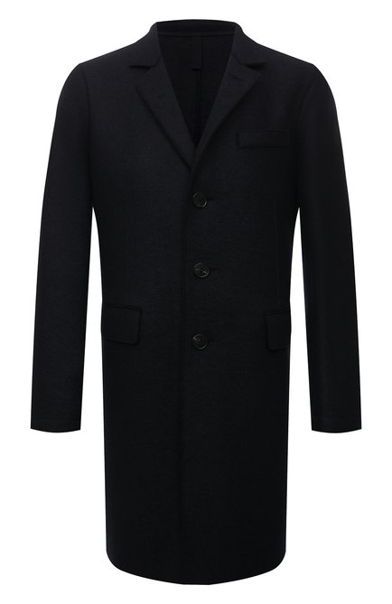 Мужской шерстяное пальто HARRIS WHARF LONDON темно-синего цвета, арт. C9113MLK | Фото 1 (Материал внешний: Шерсть; Мужское Кросс-К Т: пальто-верхняя одежда; Стили: Классический; Длина (верхняя одежда): До середины бедра; Рукава: Длинные)