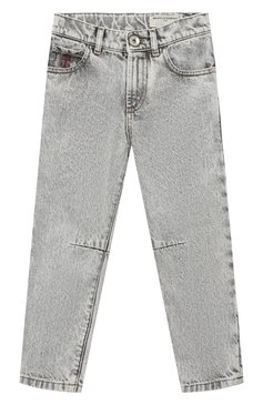 Детские джинсы BRUNELLO CUCINELLI светло-серого цвета, арт. BA095D300A | Фото 1 (Детали: Однотонный; Материал внешний: Хлопок)