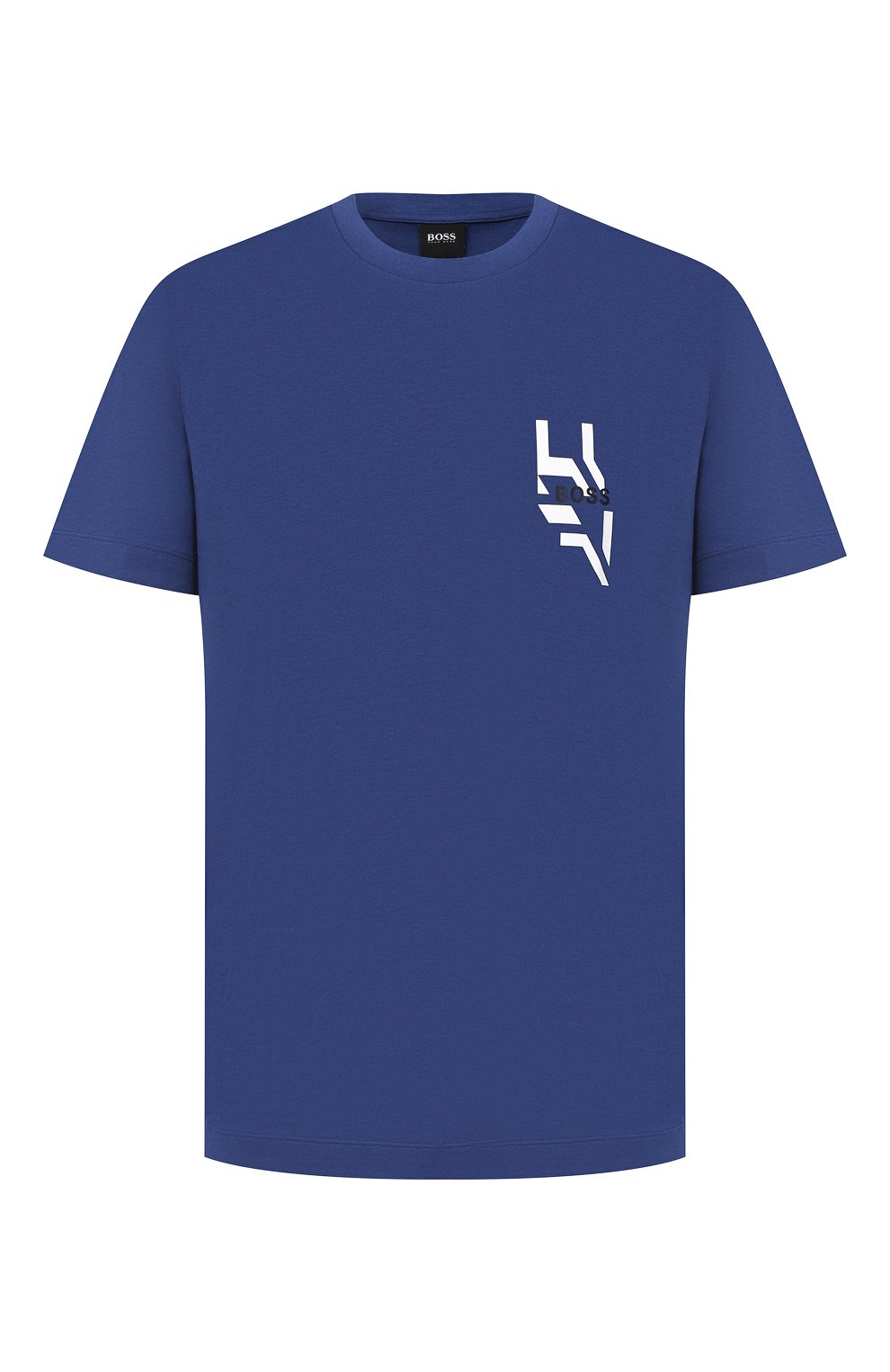 Мужская хлопковая футболка BOSS синего цвета, арт. 50432075 | Фото 1 (Рукава: Короткие; Длина (для топов): Стандартные; Принт: С принтом; Мужское Кросс-КТ: Футболка-одежда; Материал внешний: Хлопок; Стили: Кэжуэл)