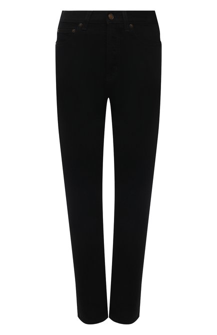 Женские джинсы SAINT LAURENT черного цвета, арт. 644024/YF899 | Фото 1 (Материал внешний: Хлопок, Деним; Длина (брюки, джинсы): Стандартные; Стили: Гламурный; Кросс-КТ: Деним; Силуэт Ж (брюки и джинсы): Узкие)