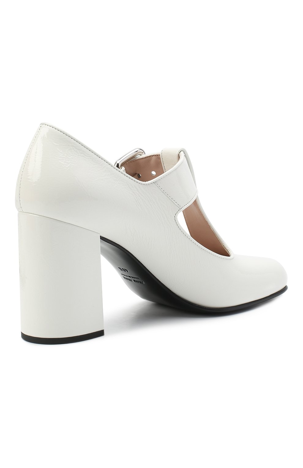 Женские кожаные туфли MIU MIU белого цвета, арт. 5I242D-3AQF-F0009-A085 | Фото 4 (Каблук высота: Высокий; Каблук тип: Устойчивый; Подошва: Плоская)