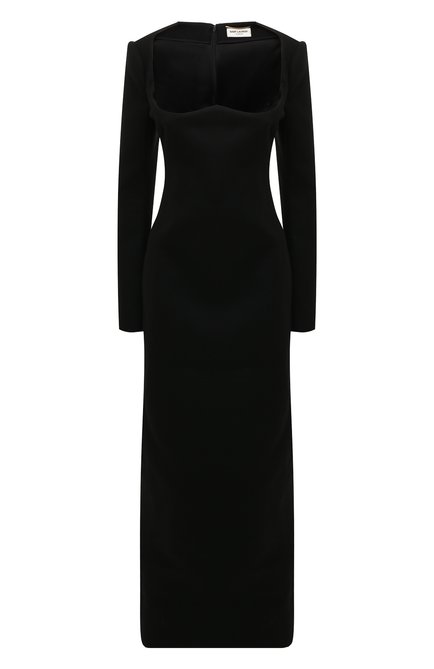 Женское шерстяное платье SAINT LAURENT черного цвета, арт. 537584/Y621W | Фото 1 (Материал внешний: Шерсть; Рукава: Длинные; Длина Ж (юбки, платья, шорты): Макси)