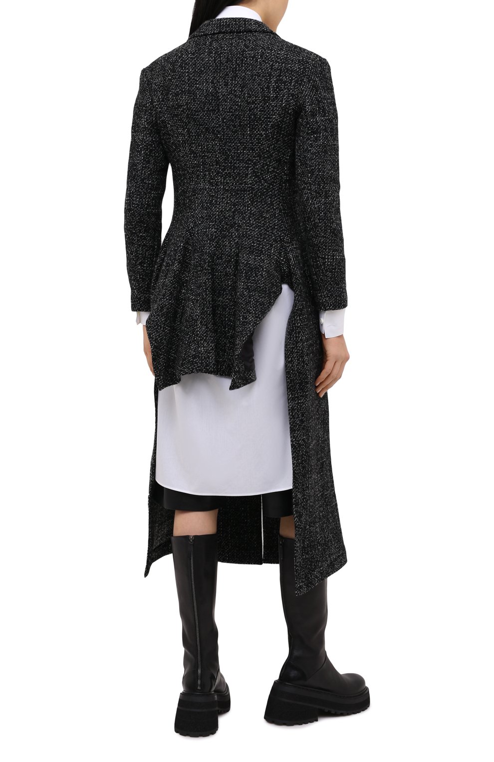 Женское шерстяное пальто YOHJI YAMAMOTO черного цвета, арт. FR-C04-104 | Фото 4 (Материал внешний: Шерсть; Рукава: Длинные; Длина (верхняя одежда): До середины бедра; Стили: Классический; 1-2-бортные: Однобортные; Материал подклада: Купро)