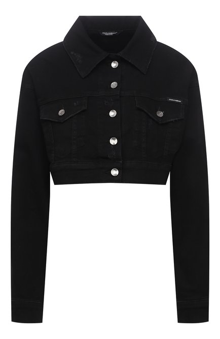 Женская джинсовая куртка DOLCE & GABBANA черного цвета, арт. F9M02D/G8DK9 | Фото 1 (Длина (верхняя одежда): Короткие; Рукава: Длинные; Материал внешний: Хлопок, Деним; Кросс-КТ: Куртка, Деним; Стили: Гранж)
