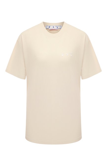 Женская хлопковая футболка OFF-WHITE бежевого цвета по цене 27650 руб., арт. OWAA089F22JER0010901 | Фото 1