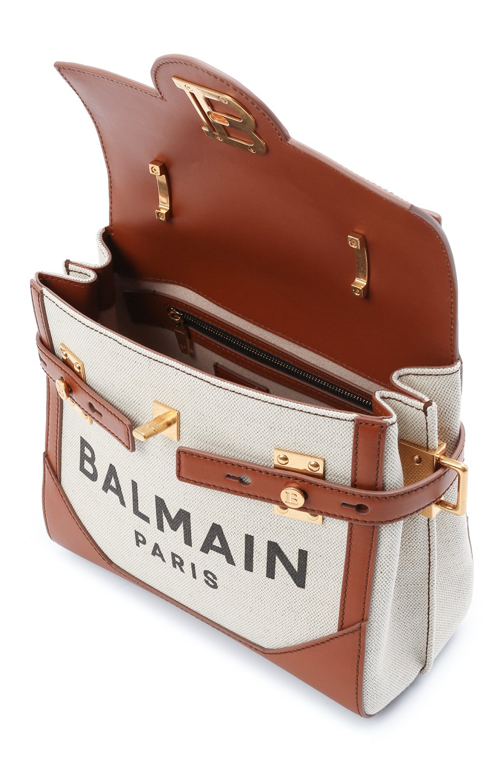 Женская сумка bbuzz 23 BALMAIN коричневого цвета, арт. VN0DB530/TCFN | Фото 4 (Сумки-технические: Сумки через плечо, Сумки top-handle; Ремень/цепочка: На ремешке; Материал: Текстиль; Размер: small)