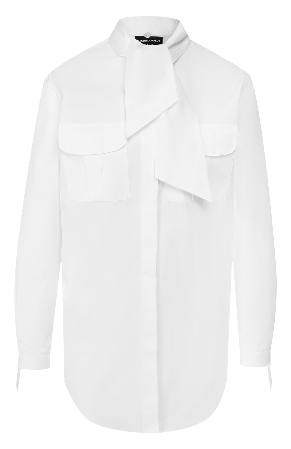 Женская хлопковая блузка GIORGIO ARMANI белого цвета, арт. 9WHCCZ31/TZ350 | Фото 1 (Рукава: Длинные; Принт: Без принта; Длина (для топов): Удлиненные; Материал внешний: Хлопок; Стили: Классический; Женское Кросс-КТ: Блуза-одежда; Статус проверки: Проверена категория)