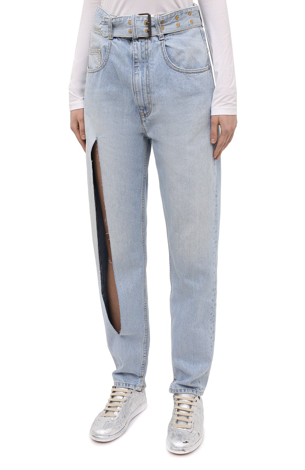 Женские джинсы MAISON MARGIELA голубого цвета, арт. S51LA0123/S30617 | Фото 3 (Кросс-КТ: Деним; Длина (брюки, джинсы): Стандартные; Стили: Гранж; Материал внешний: Хлопок, Деним)