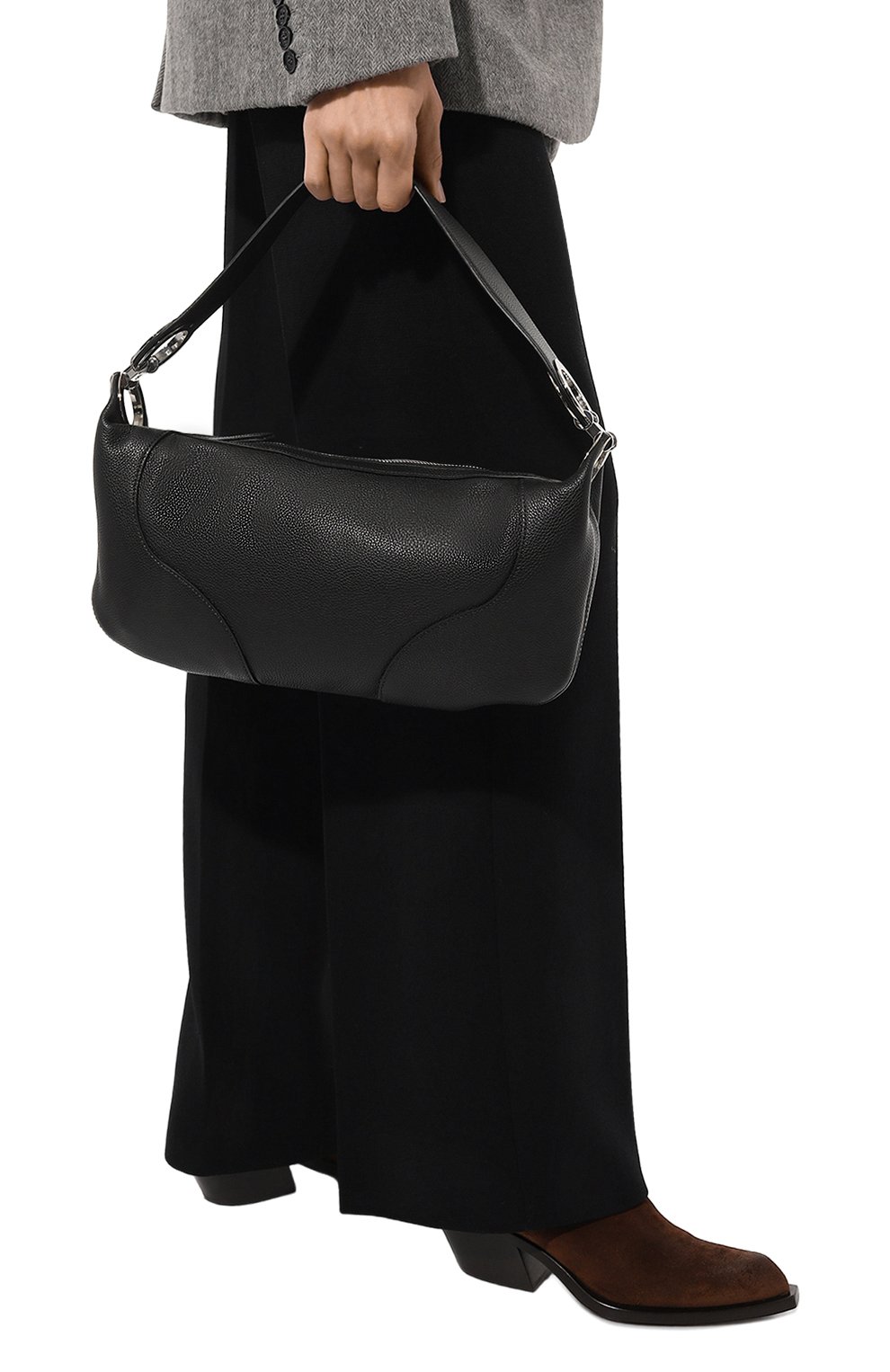 Женская сумка amira BY FAR черного цвета, арт. 23SSAMASBLFLTLAR | Фото 2 (Сумки-технические: Сумки top-handle; Материал: Натуральная кожа; Материал сплава: Проставлено; Драгоценные камни: Проставлено; Размер: large)