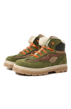 Детские кожаные ботинки WALKEY зеленого цвета, арт. Y1B4-42176-1523/25-29 | Фото 1 (Материал внешний: Текстиль; Материал утеплителя: Натуральный мех)