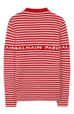 Детский шерстяной пуловер BALMAIN красного цвета, арт. 6L9520/LA910/4-10 | Фото 2 (Материал внешний: Шерсть; Рукава: Длинные; Мальчики Кросс-КТ: Пуловер-одежда; Статус проверки: Проверена категория)