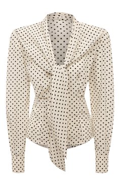 Женская шелковая блузка DOLCE & GABBANA молочного цвета, арт. F5L52T/FS14L/0UTLET AW22-23 | Фото 1 (Материал внешний: Шелк; Рукава: Длинные; Длина (для топов): Стандартные; Принт: С принтом; Стили: Романтичный; Женское Кросс-КТ: Блуза-одежда)