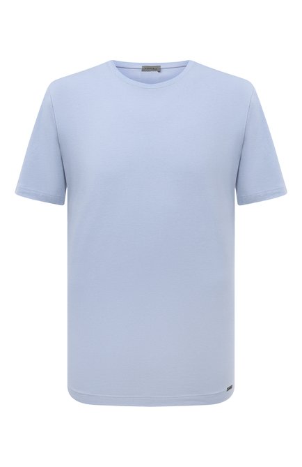 Мужская хлопковая футболка HANRO голубого цвета, арт. 075050. | Фото 1 (Материал внешний: Хлопок; Длина (для топов): Стандартные; Рукава: Короткие; Кросс-КТ: домашняя одежда)