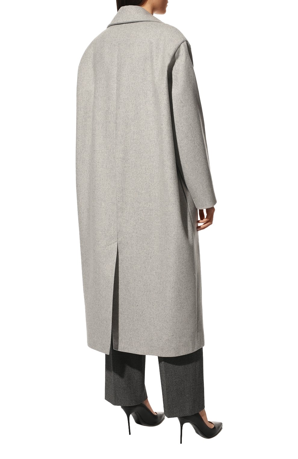 Женское пальто из шерсти и кашемира RUBAN светло-серого цвета, арт. RPS22-1.1.45.4 | Фото 4 (Материал внешний: Шерсть; Рукава: Длинные; Длина (верхняя одежда): Длинные; 1-2-бортные: Однобортные; Стили: Кэжуэл)