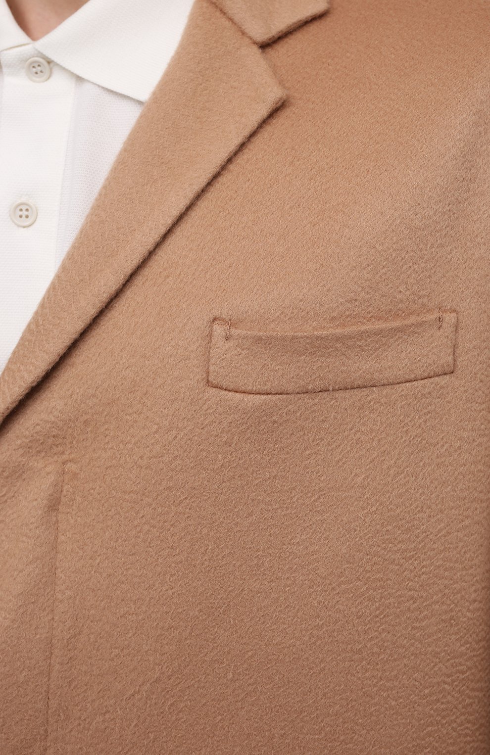 Мужской кашемировое пальто PRADA бежевого цвета, арт. UC465X-1YE6-F0040-211 | Фото 5 (Материал внешний: Шерсть, Кашемир; Рукава: Длинные; Длина (верхняя одежда): До колена; Стили: Классический; Мужское Кросс-КТ: пальто-верхняя одежда)